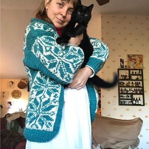 100% wool Handknit sweater coat